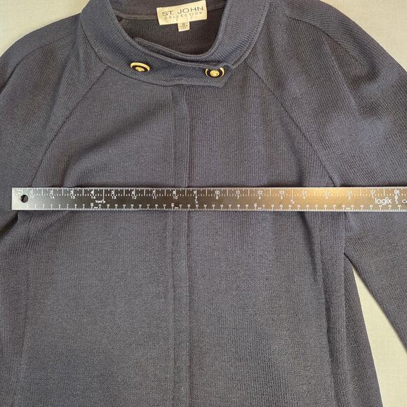 St. John Collection Navy Knit Jacket Women’s Size 10 Gold Button Zip Front USA - Picture 9 of 16